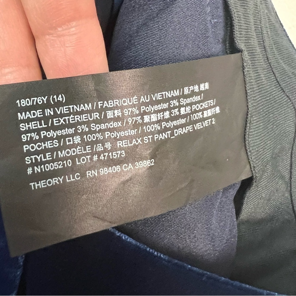 Theory Velvet Relax Straight Leg Blueberry Color Women’s Pants Size 14 - Picture 12 of 14